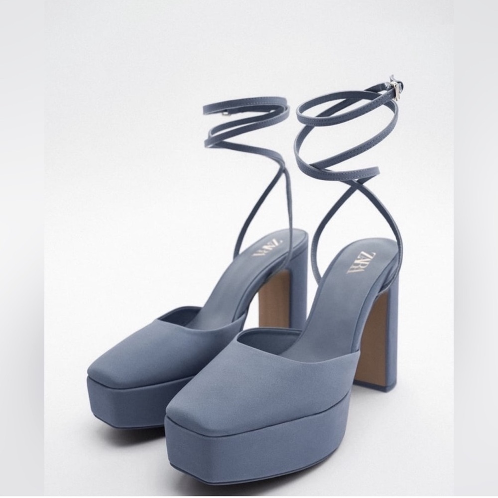 Zara Blue Chunky High Heel Shoes
